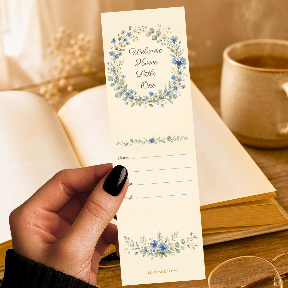 Baby Boy Bookmark | Birth Announcement Keepsake | Welcome Home Little One Gift | New Baby Stats Bookmark
