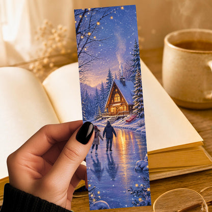 Ice Skating Cabin Bookmark | Cozy Winter Gift | Snowy Scene Page Marker | Christmas Reader Gift