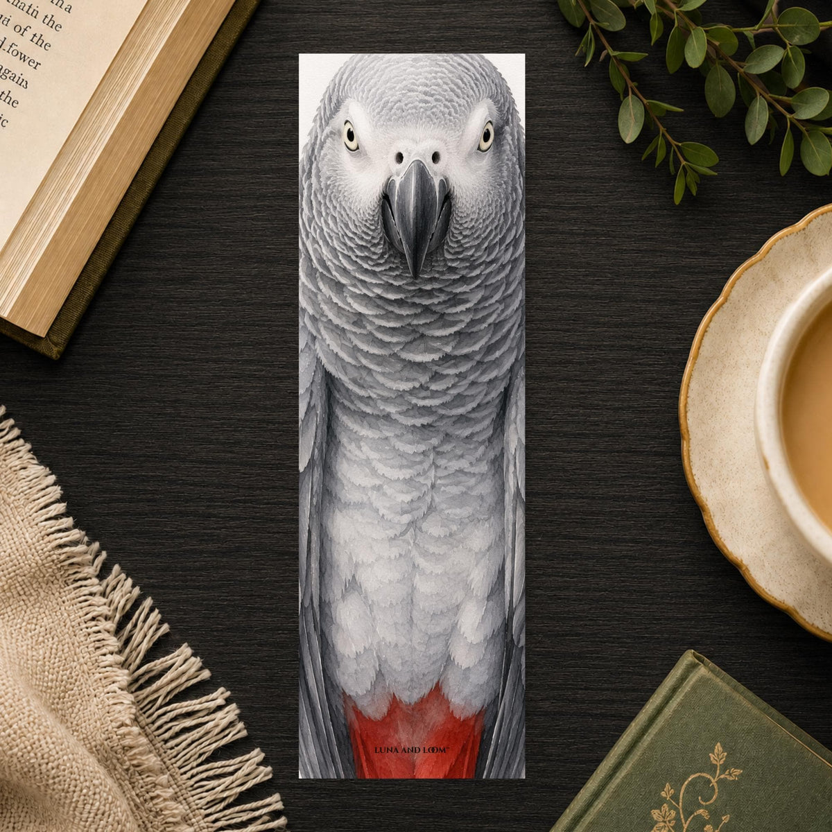 African Grey Parrot Bookmark | Realistic Bird Portrait | Bird Lover | Watercolor