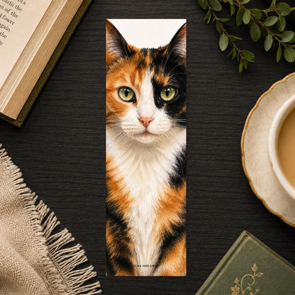 Calico Cat Bookmark | Realistic Feline Portrait | Watercolor