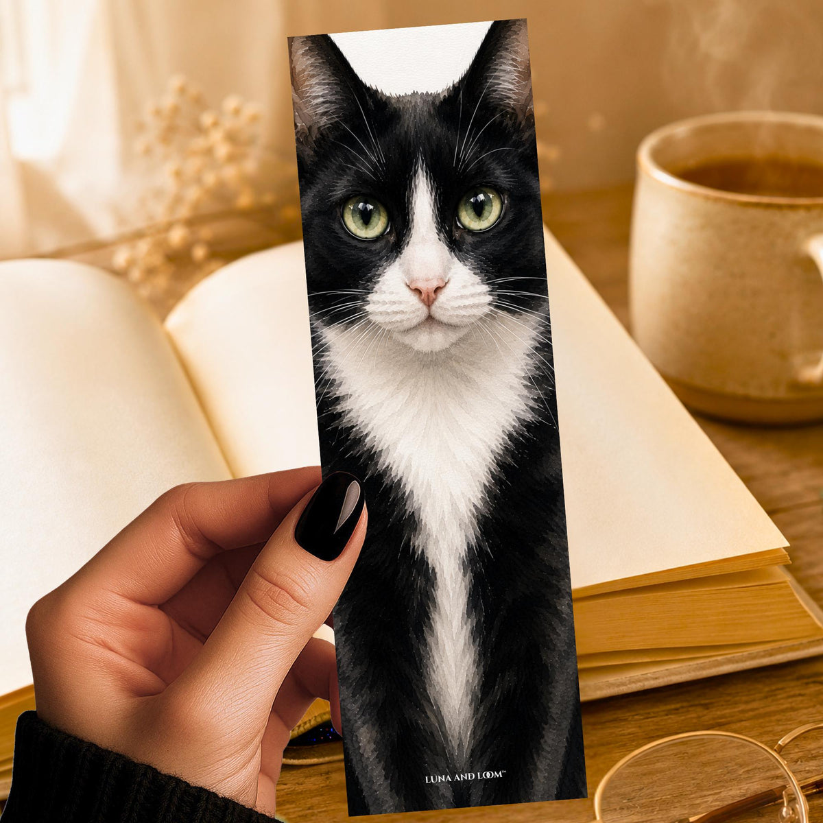 Tuxedo Cat Bookmark | Realistic Cat Portrait | Cat Lover Gift, Watercolor Pet