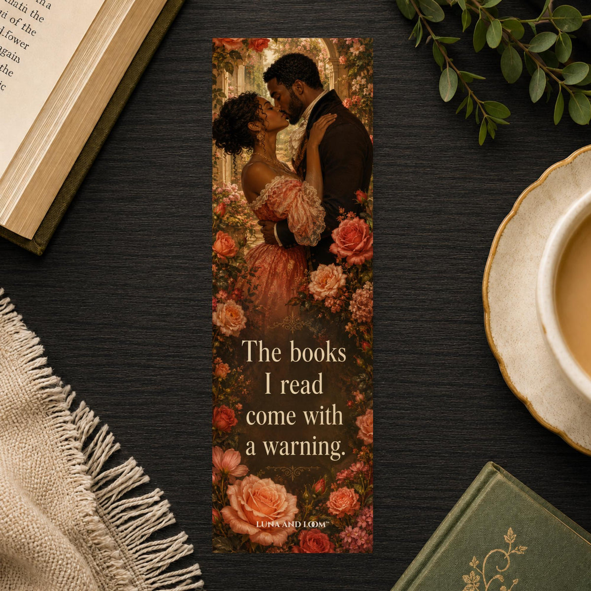 Books Come With Warning Bookmark | African American Couple Gift | Floral Kiss Page Marker | Romance Gift