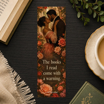 Books Come With Warning Bookmark | African American Couple Gift | Floral Kiss Page Marker | Romance Gift