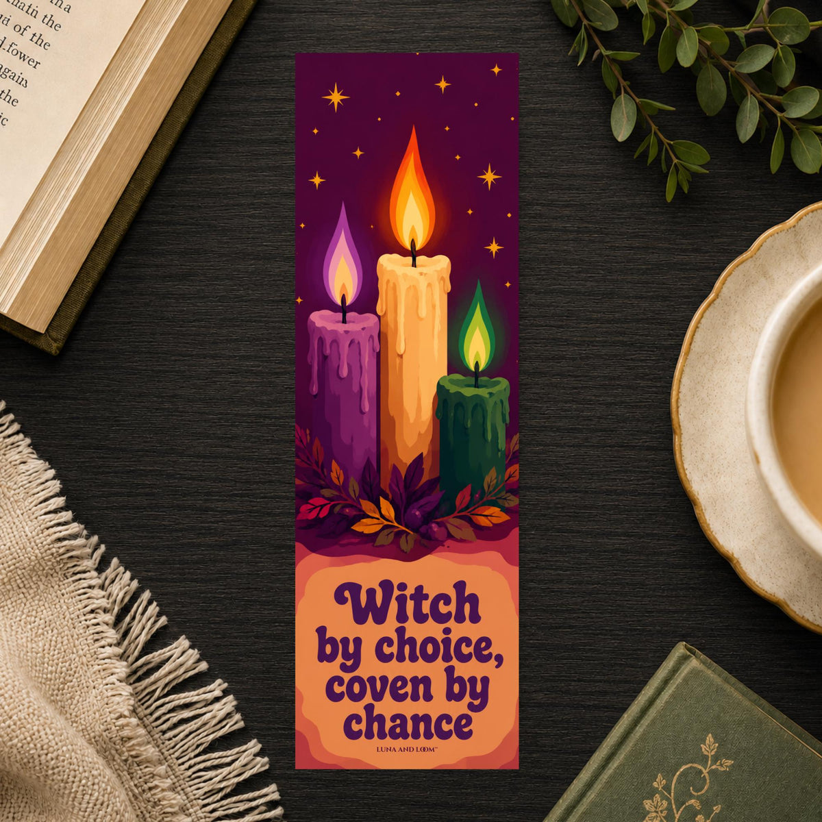 Witch By Choice Bookmark | Salem Coven Quote Gift | Candle Trio Page Marker | Witchy Friend Book Gift