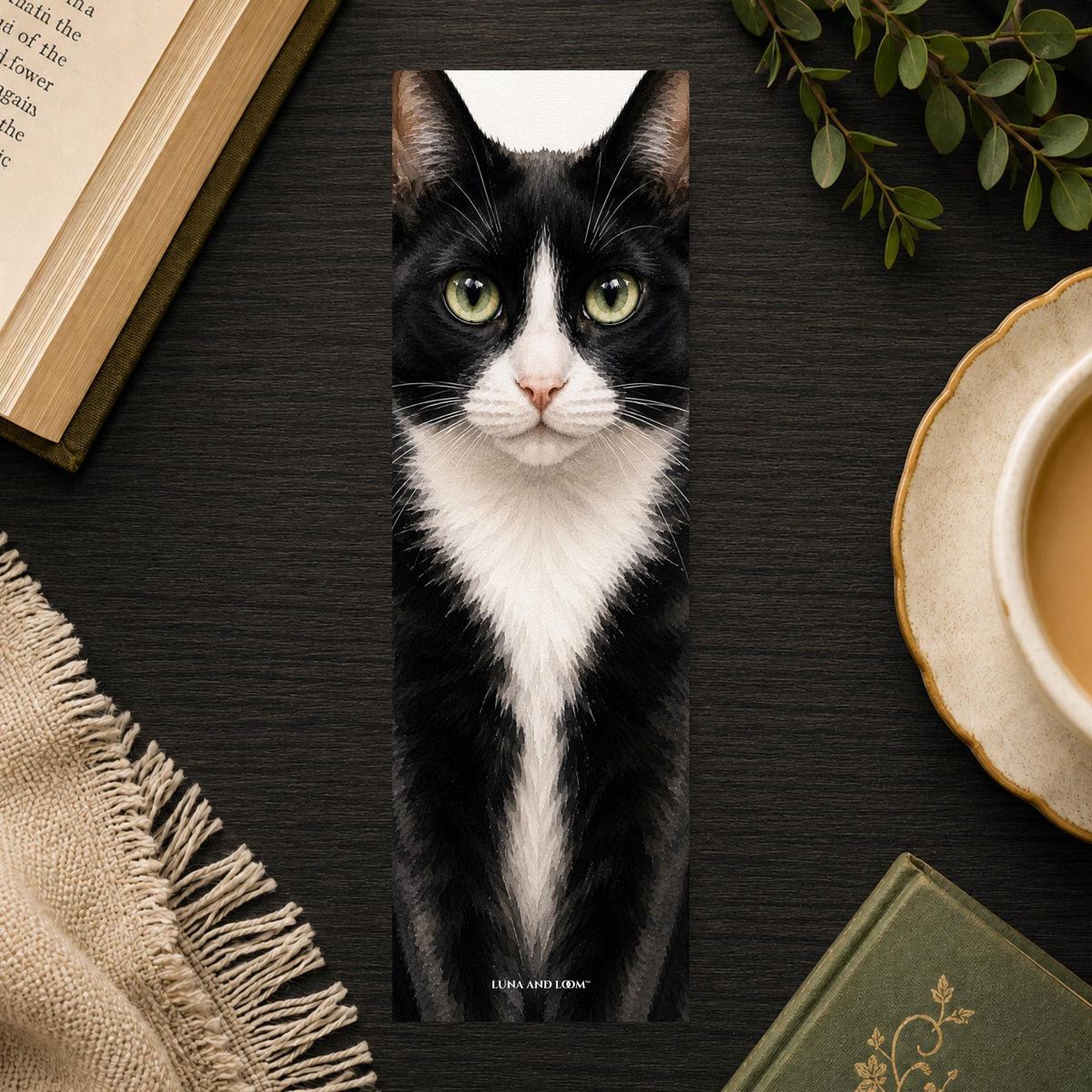 Tuxedo Cat Bookmark | Realistic Cat Portrait | Cat Lover Gift, Watercolor Pet
