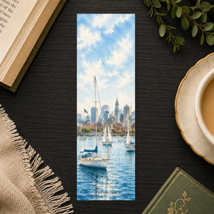 Boston Harbor Bookmark | Sailboat Summer Gift | City Skyline Page Marker | Nautical New England Book Lover Gift