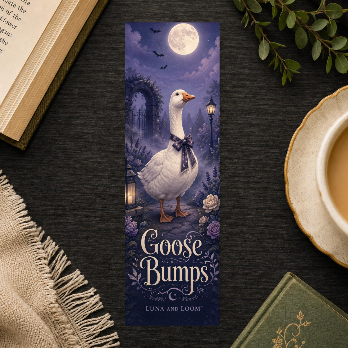 Goose Bumps Bookmark | Spooky Pun Gift | Moonlit Goose Page Marker | Halloween Reader Gift