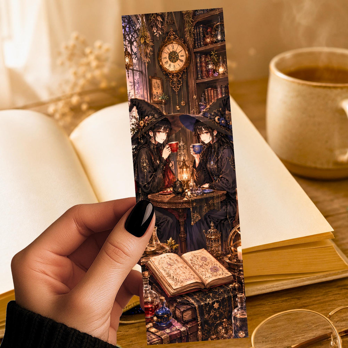 Witchy Tea Bookmark | Anime Style Witches Page Marker | Fantasy Reader Gift