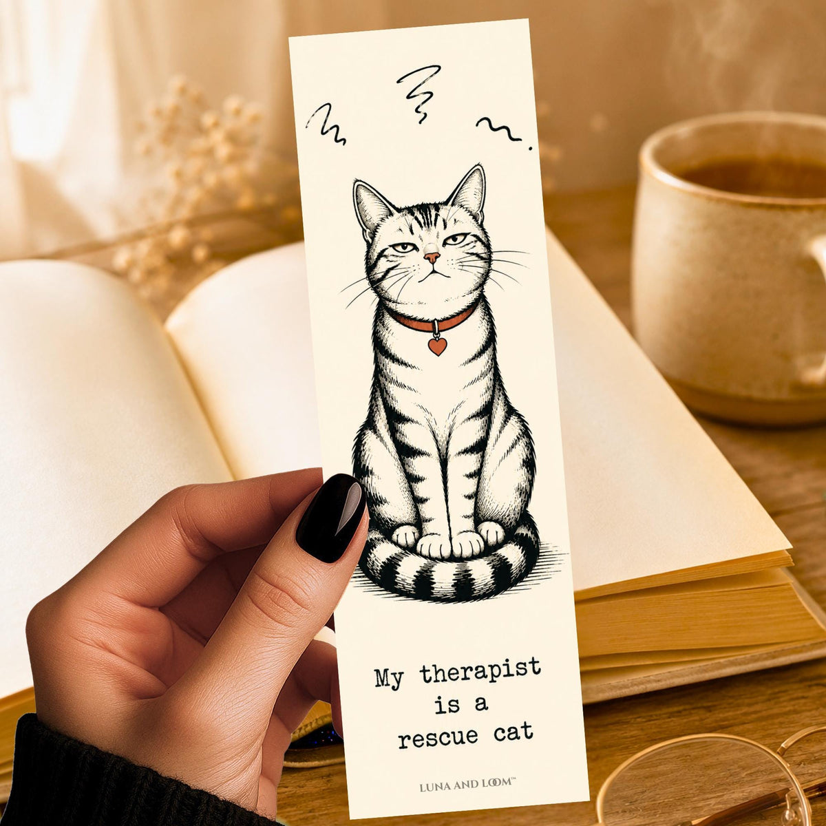 My Therapist Is A Rescue Cat Bookmark | Funny Feline Gift | Sassy Cat Quote Page Marker | Cat Mom Book Lover Gift