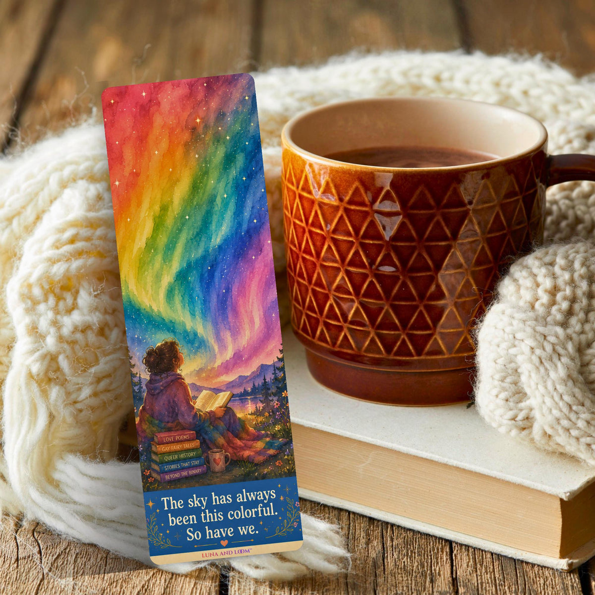 Pride Reader Bookmark | Aurora Sky, Queer Bookshelf Art (2.15x6.75 inches)
