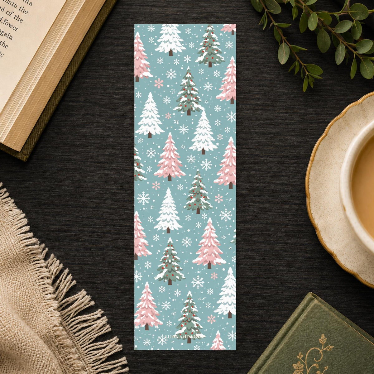 Snowy Pine Pattern Bookmark | Pastel Christmas Gift | Winter Forest Page Marker | Book Lover Gift