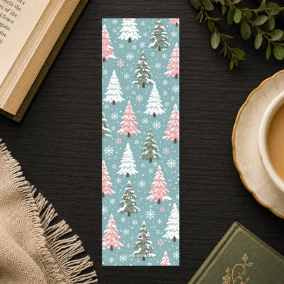 Snowy Pine Pattern Bookmark | Pastel Christmas Gift | Winter Forest Page Marker | Book Lover Gift