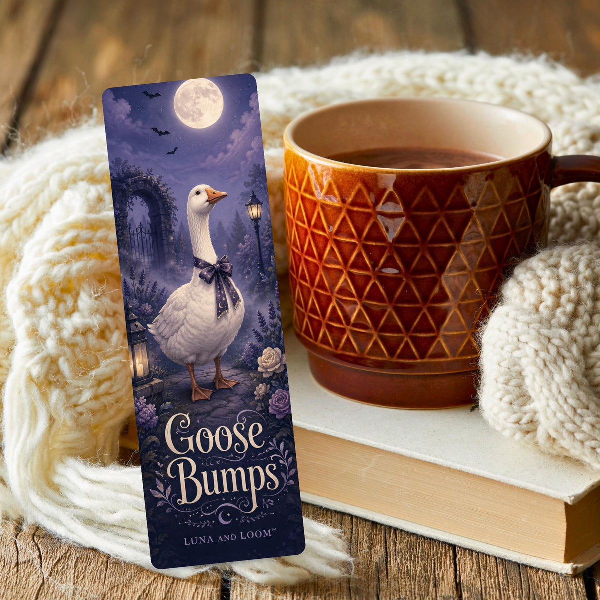 Goose Bumps Bookmark | Spooky Pun Gift | Moonlit Goose Page Marker | Halloween Reader Gift