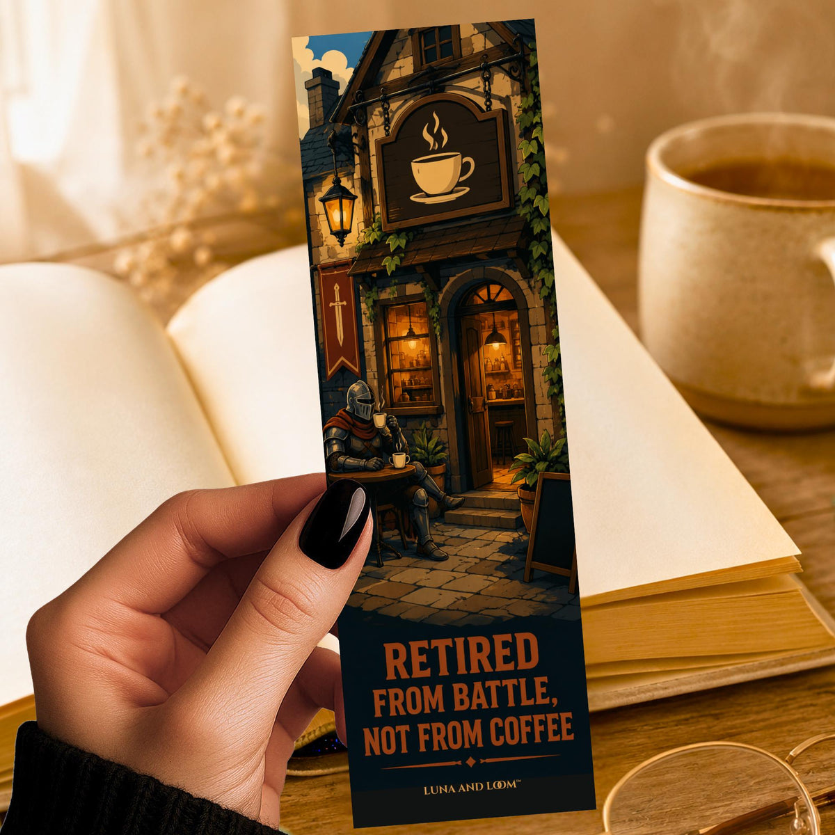 Retired From Battle Bookmark | Cozy Fantasy Quote Gift | Tavern Cafe Page Marker | Fantasy Book Lover Gift