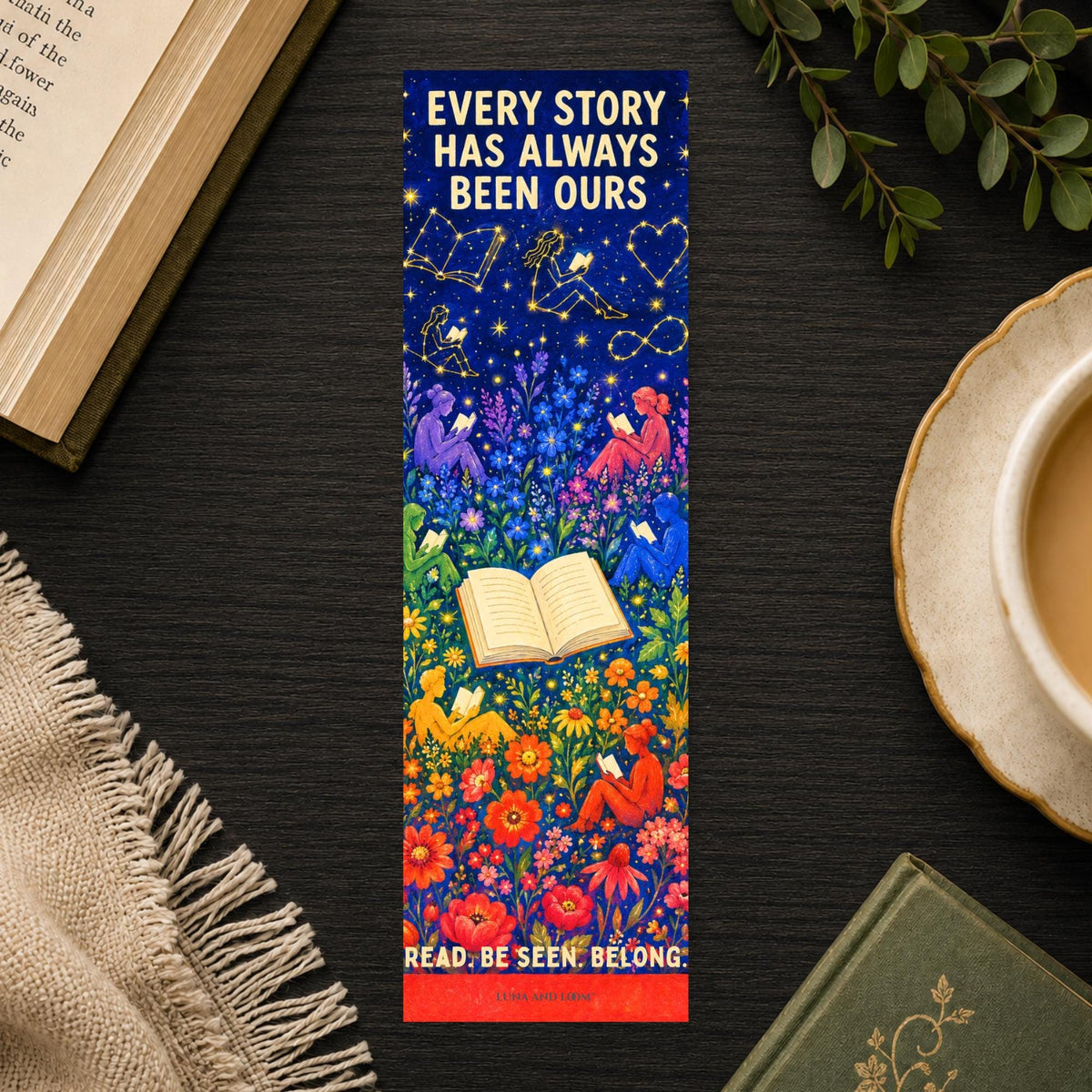 Pride Reader Bookmark | LGBTQ Constellation, Botanical Art (2.15x6.75 inches)