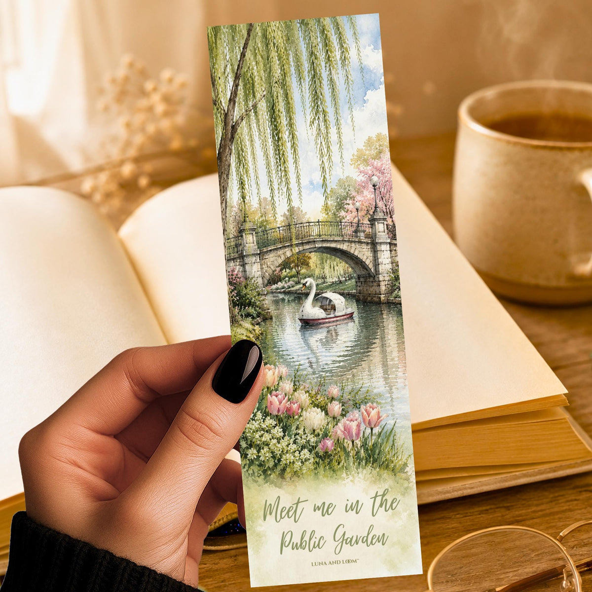Meet Me In The Public Garden Bookmark | Boston Romantic Quote Gift | Swan Boat Page Marker | Spring Book Lover Gift
