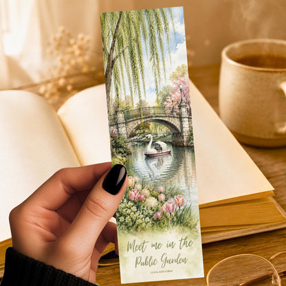 Meet Me In The Public Garden Bookmark | Boston Romantic Quote Gift | Swan Boat Page Marker | Spring Book Lover Gift