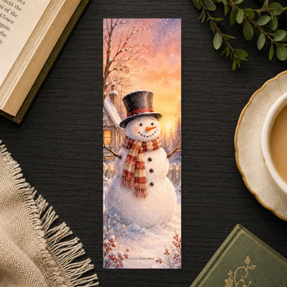 Classic Snowman Bookmark | Christmas Gift | Snowy Yard Page Marker | Holiday Book Lover Gift