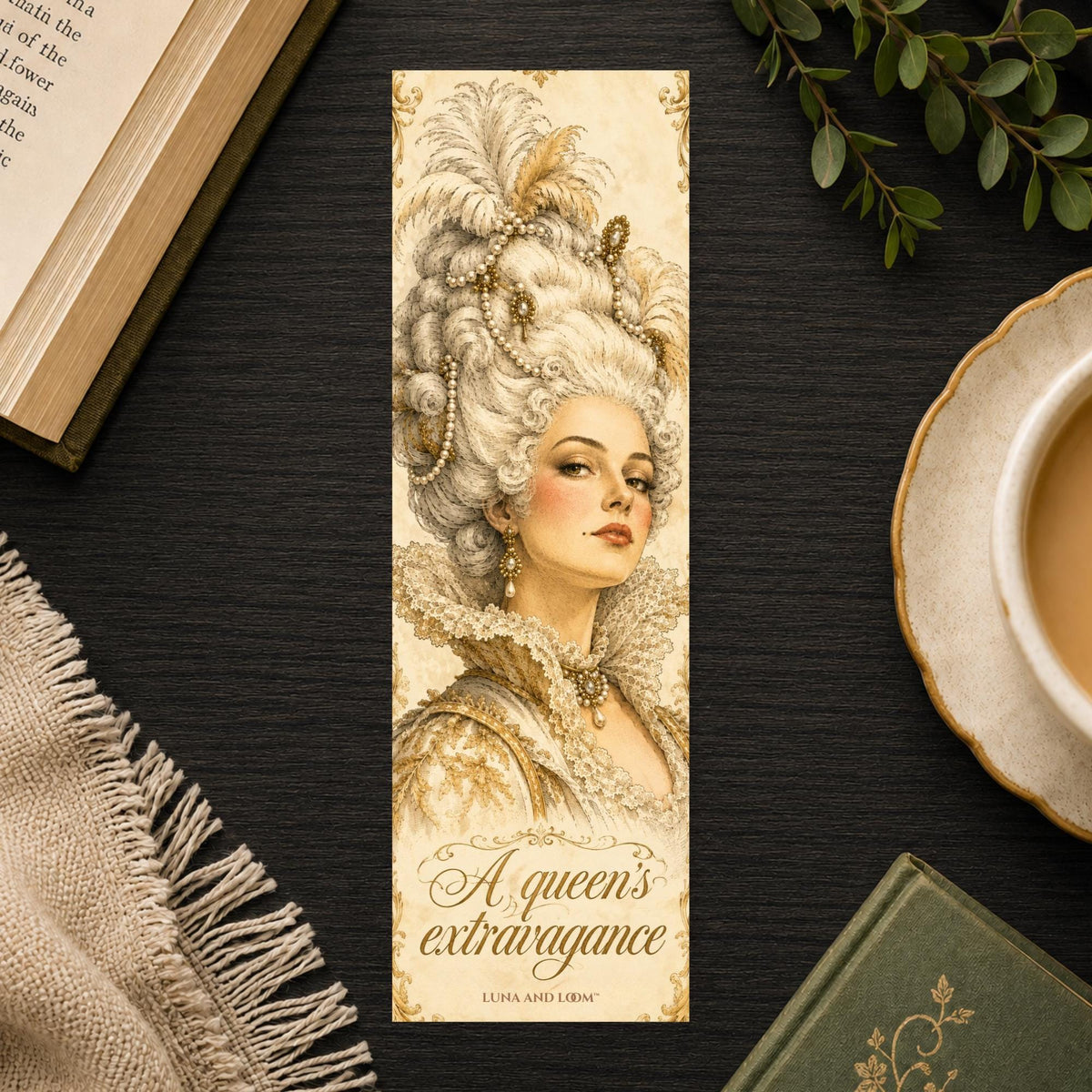 A Queen's Extravagance Bookmark | Regency Portrait Gift | Powdered Wig Page Marker | High Fashion Book Gift