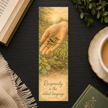 Reciprocity Quote Bookmark | Nature Writing Gift | Seeds in Palm Page Marker | Gratitude Book Lover Gift