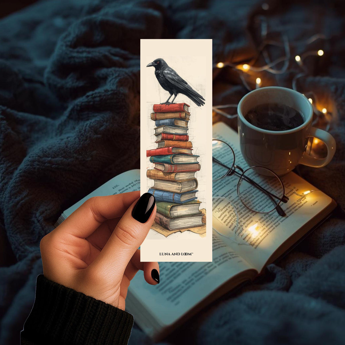 Crow & Books Bookmark | Dark Academia | Raven Reader Gift | Gothic Literary Bookmark | Book Love | Luna And Loom