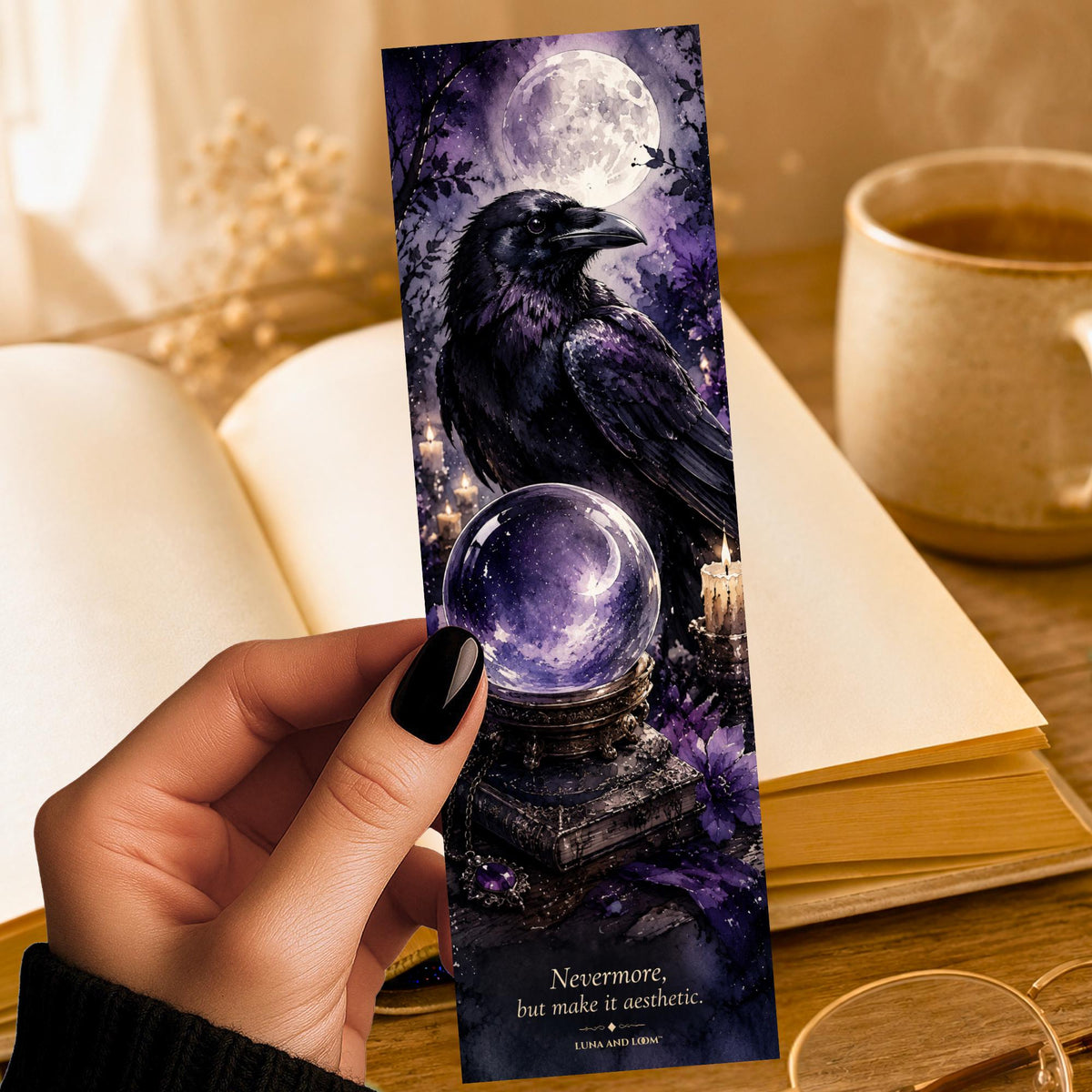 Nevermore Raven Bookmark | Witchy Aesthetic Gift | Crystal Ball Page Marker | Gothic Reader Gift