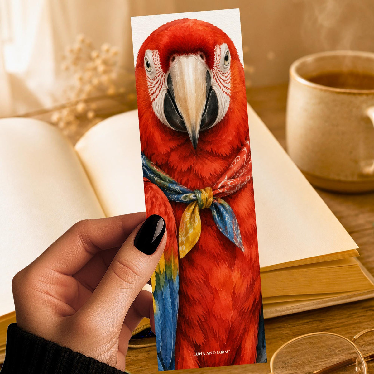 Macaw in a Bandana Bookmark | Realistic Bird Portrait | Watercolor Pet Picture