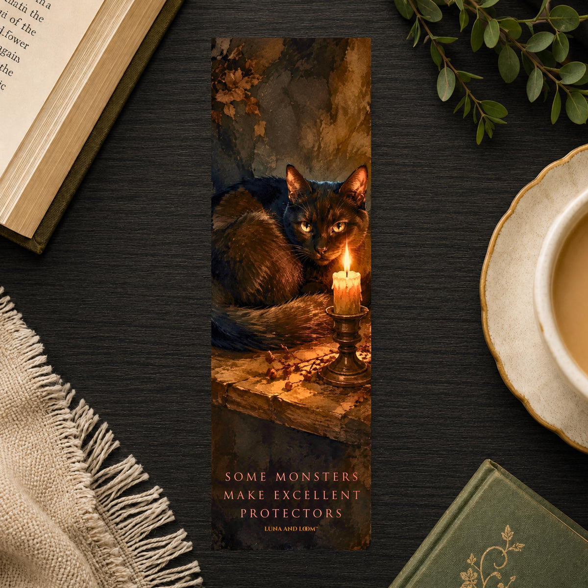 Poe Black Cat Bookmark | Gothic Literature Gift | Candlelight Page Marker | Edgar Allan Poe Book Gift