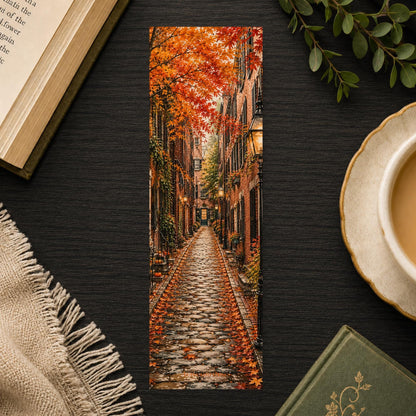 Acorn Street Bookmark | Boston Fall Foliage Gift | Cobblestone Autumn Page Marker | New England Book Lover Gift