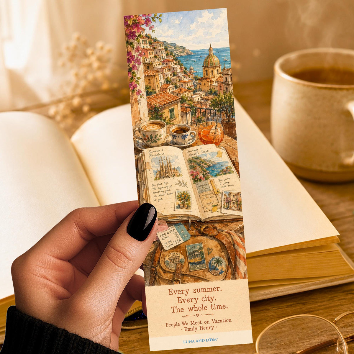 Vacation Romance Bookmark | Amalfi Coast, Barcelona Illustration | Beach Read Gift