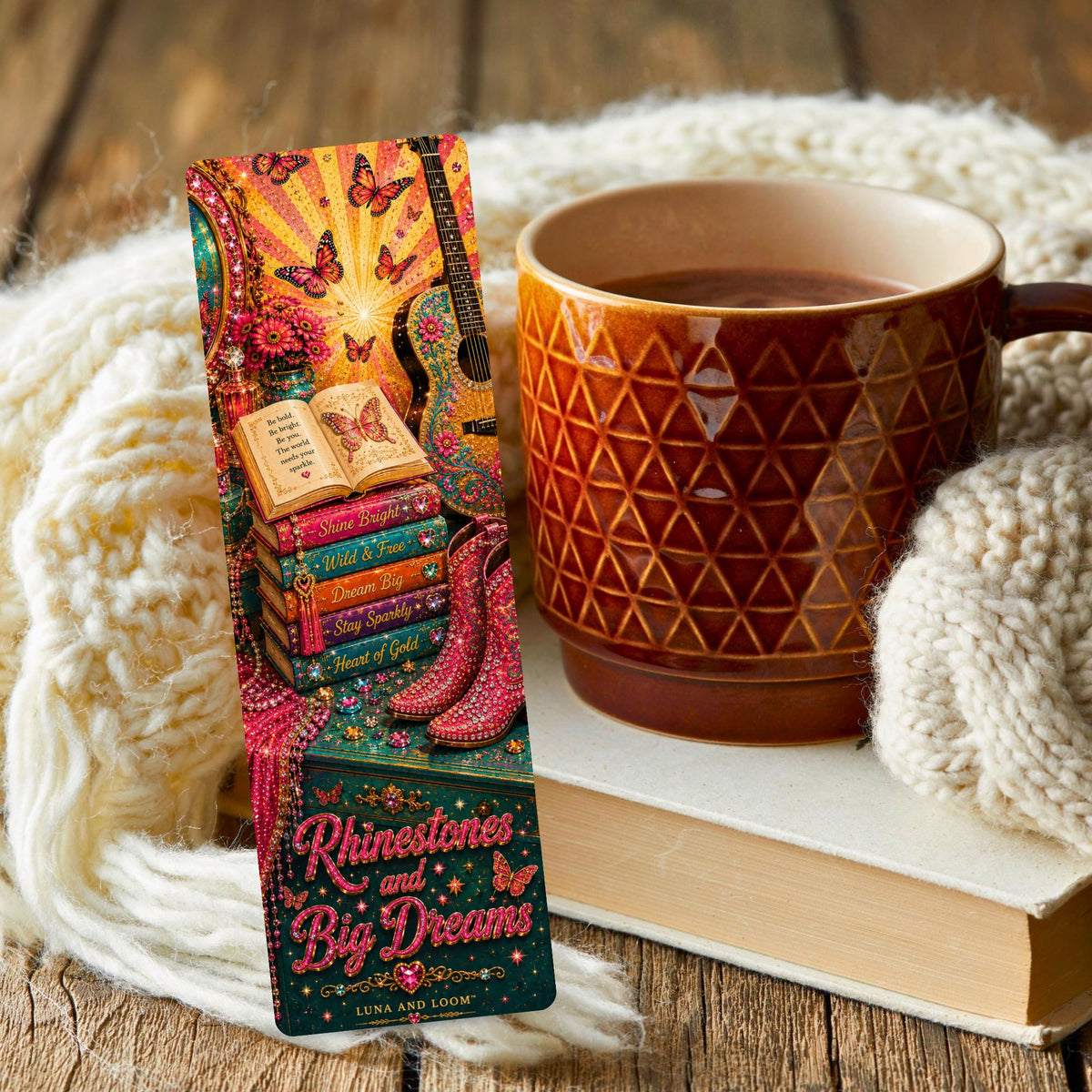 Rhinestones and Big Dreams Bookmark | Glam Reader Gift | Sparkle Page Marker | Book Lover Gift