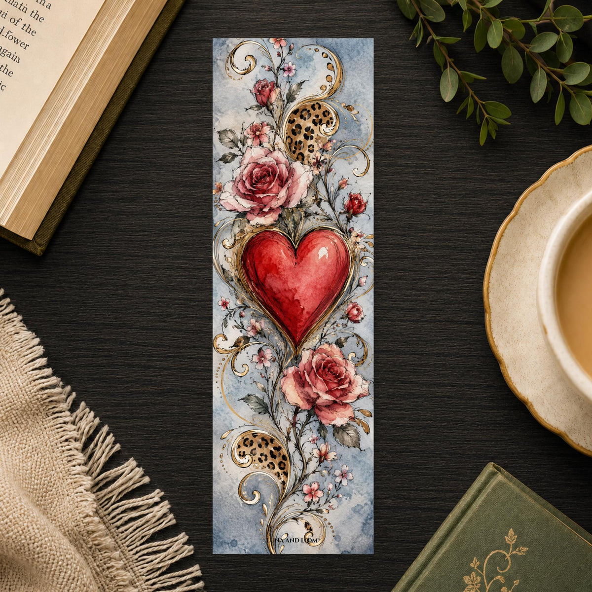 Heart and Florals Bookmark | Sketchy Line Art Romance Trope Gift | Book Lover Page Marker