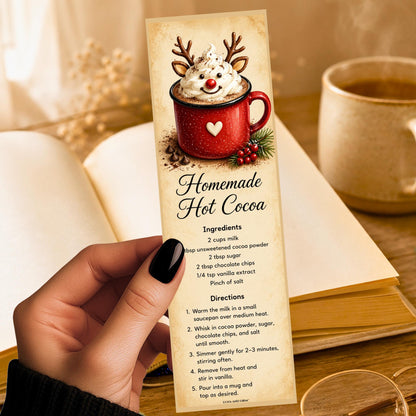 Homemade Hot Cocoa Recipe Bookmark | Christmas Cocoa Card | Cozy Holiday Page Marker