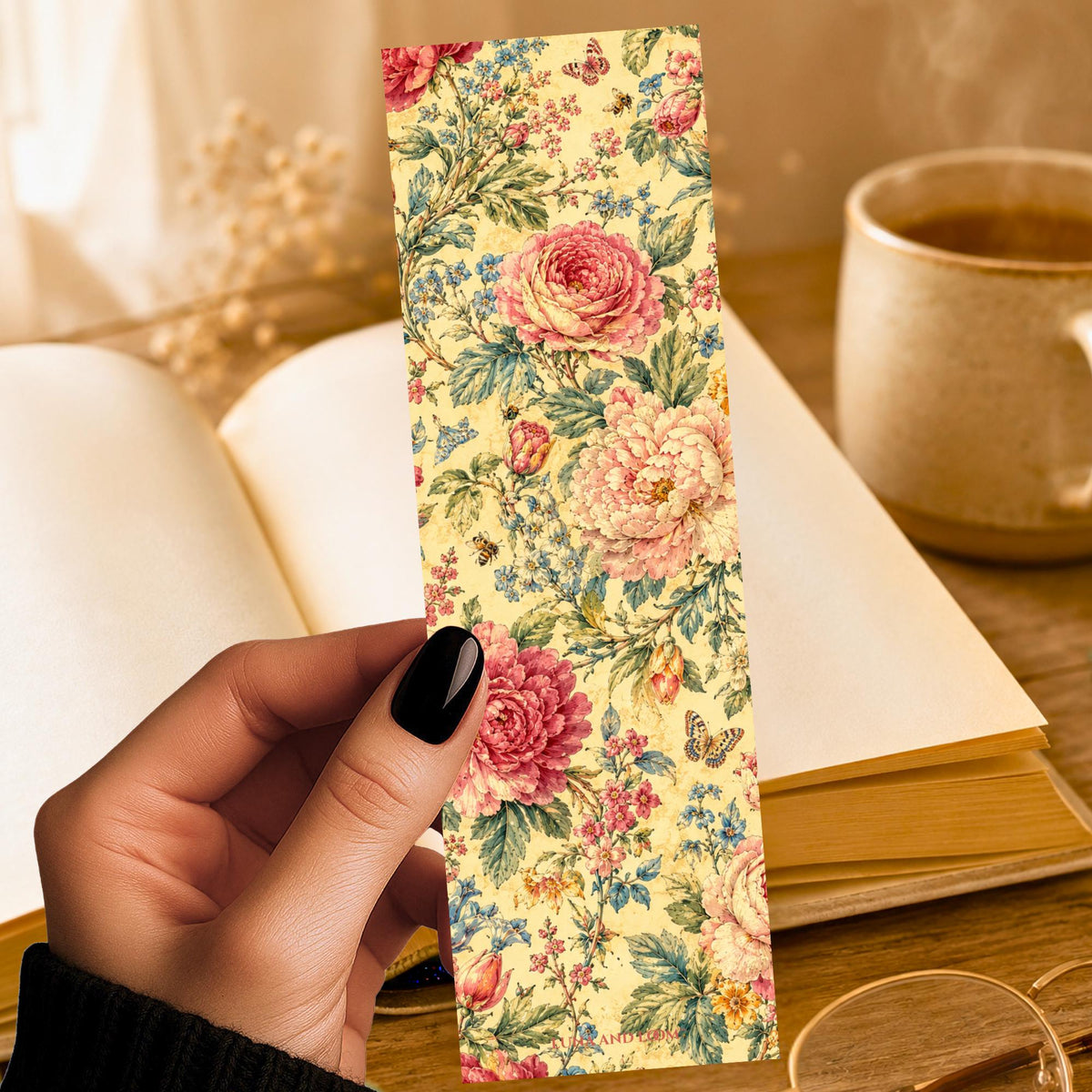 Faded Chintz Bookmark | Floral | Peony and Rose Pattern