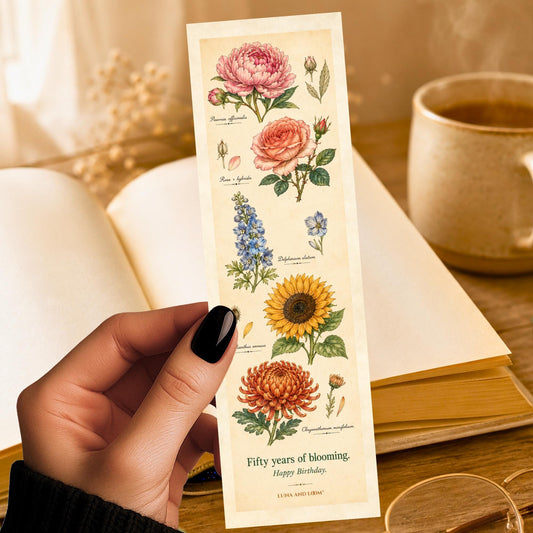 50th Birthday Greeting Bookmark Card | Turning 50 | Meaningful | Floral