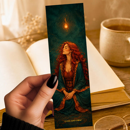 Fire Spirit Bookmark | Fantasy Ember Gift | Red Haired Woman Page Marker | Bold Illustration Book Gift