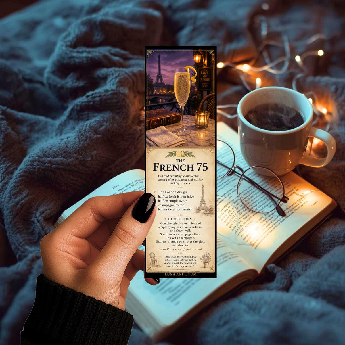 French 75 Cocktail Bookmark | Cocktail Lover Gift | Elegant Bar Cart  | Bookish Accessory | Luna And Loom