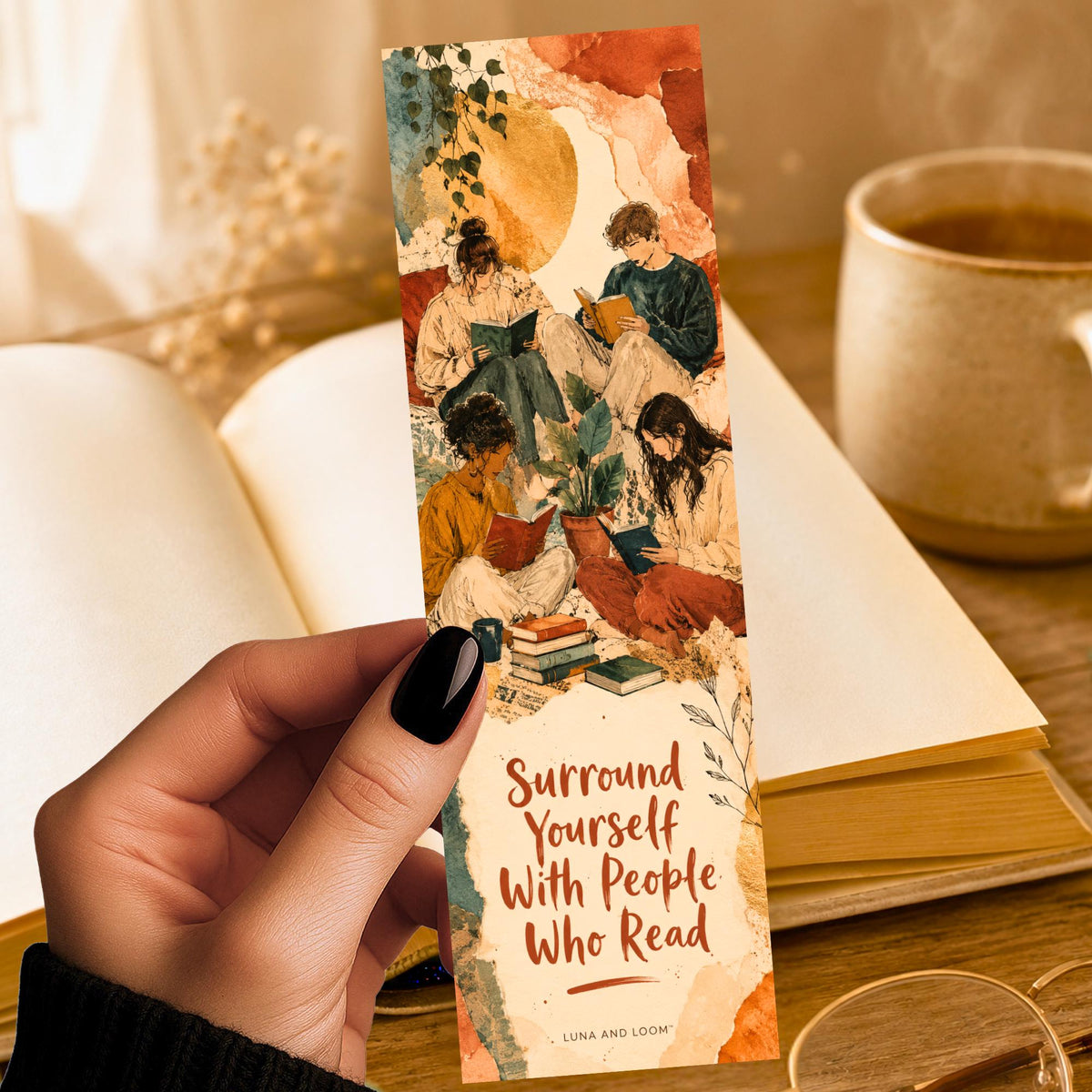 Surround Yourself With Readers Bookmark | Artsy Book Lover Gift | Mixed Media Page Marker | Book Club Gift