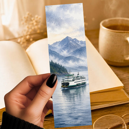 Puget Sound Ferry Bookmark | Seattle Gift | Misty Mountains Page Marker | Pacific NW Book Lover Gift