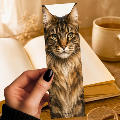 Maine Coon Bookmark | Realistic Cat Portrait | Feline Lover | Watercolor Pet