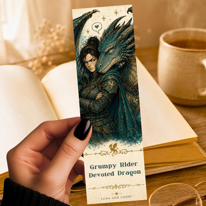 Grumpy Dragon Rider Bookmark | Fantasy Dragon Gift | Rider Duo Page Marker | Romantasy Reader Gift