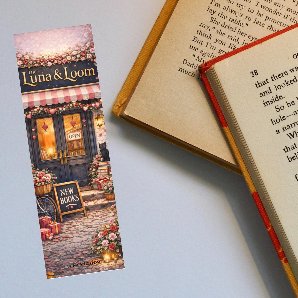 Bookshop Storefront Bookmark | The Luna and Loom | Valentine's Day