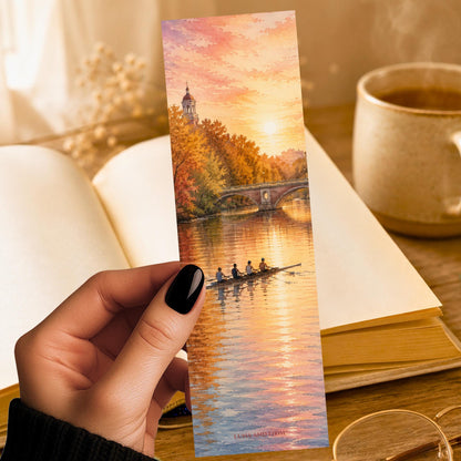 Charles River Rowing Bookmark | Crew Sunrise Gift | Cambridge Autumn Page Marker | Rower Book Lover Gift