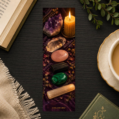 Crystal Bookmark | Tourmaline, Rose Quartz, Amethyst, Malachite, Selenite | Witchy Book Lover Gift