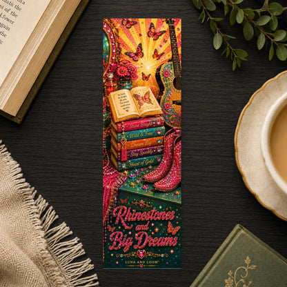 Rhinestones and Big Dreams Bookmark | Glam Reader Gift | Sparkle Page Marker | Book Lover Gift