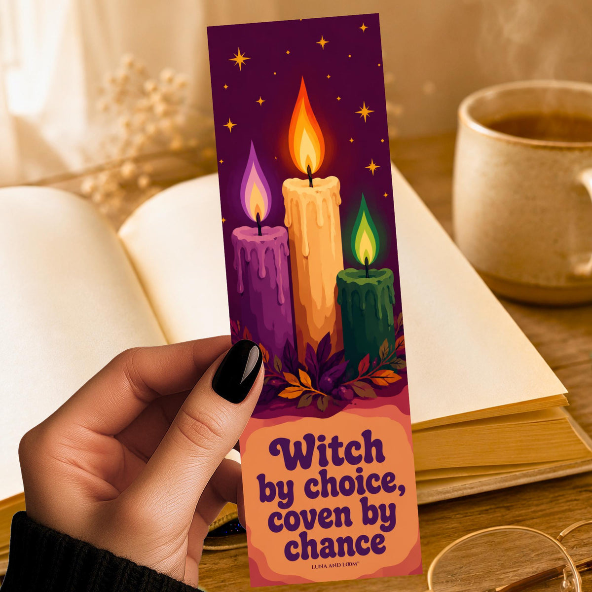 Witch By Choice Bookmark | Salem Coven Quote Gift | Candle Trio Page Marker | Witchy Friend Book Gift