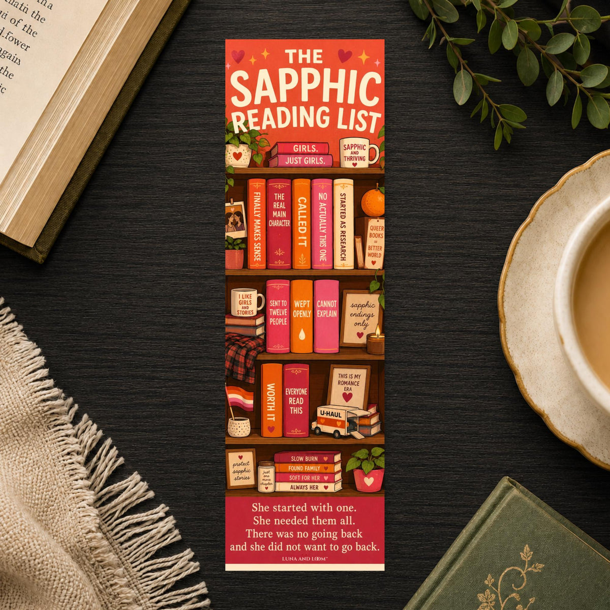 Sapphic Reading List Bookmark | Queer Romance Reader Gift | Bookshelf Page Marker | Lesbian Book Lover Gift