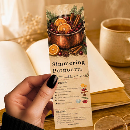 Simmering Potpourri Bookmark | Christmas Recipe Gift | Stovetop Spice Page Marker | Holiday Hostess Gift