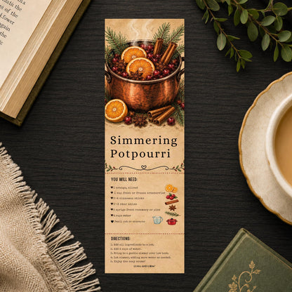 Simmering Potpourri Bookmark | Christmas Recipe Gift | Stovetop Spice Page Marker | Holiday Hostess Gift