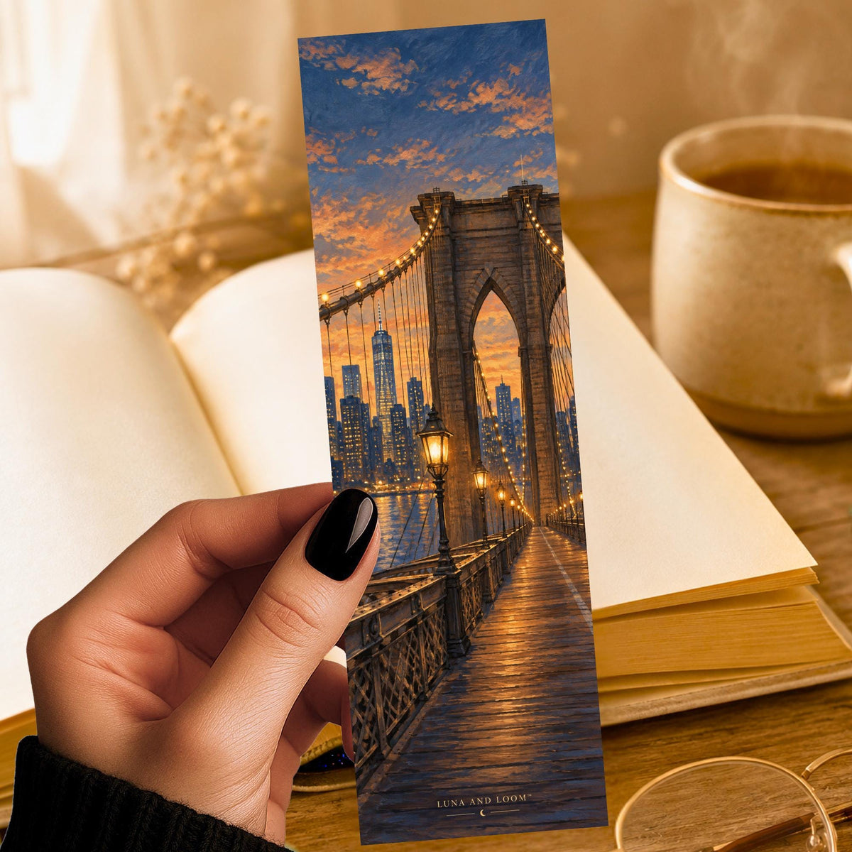 Brooklyn Bridge Bookmark | NYC Reader Gift | Dusk Skyline Page Marker | Book Lover Gift